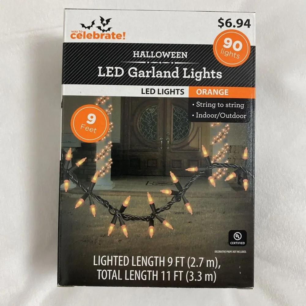 Halloween Led Garland Lights Orange 2 Packs 90 Lights Each Outdoor Home Decor